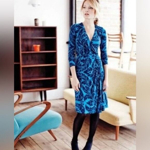 BODEN Henrietta Faux Wrap Long Sleeve V Neck Midi Dress Size 4 R - Picture 1 of 8